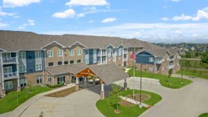 Aerial Entrance Meadowview Independent Living Assisted Living, Clive IA